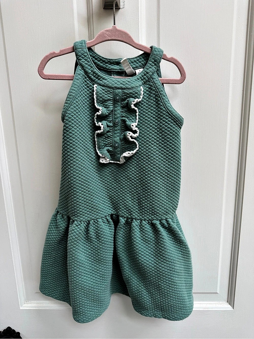 Janie and Jack Girls 5 Green Ruffle Sleeveless Quilted Embroidered Dress